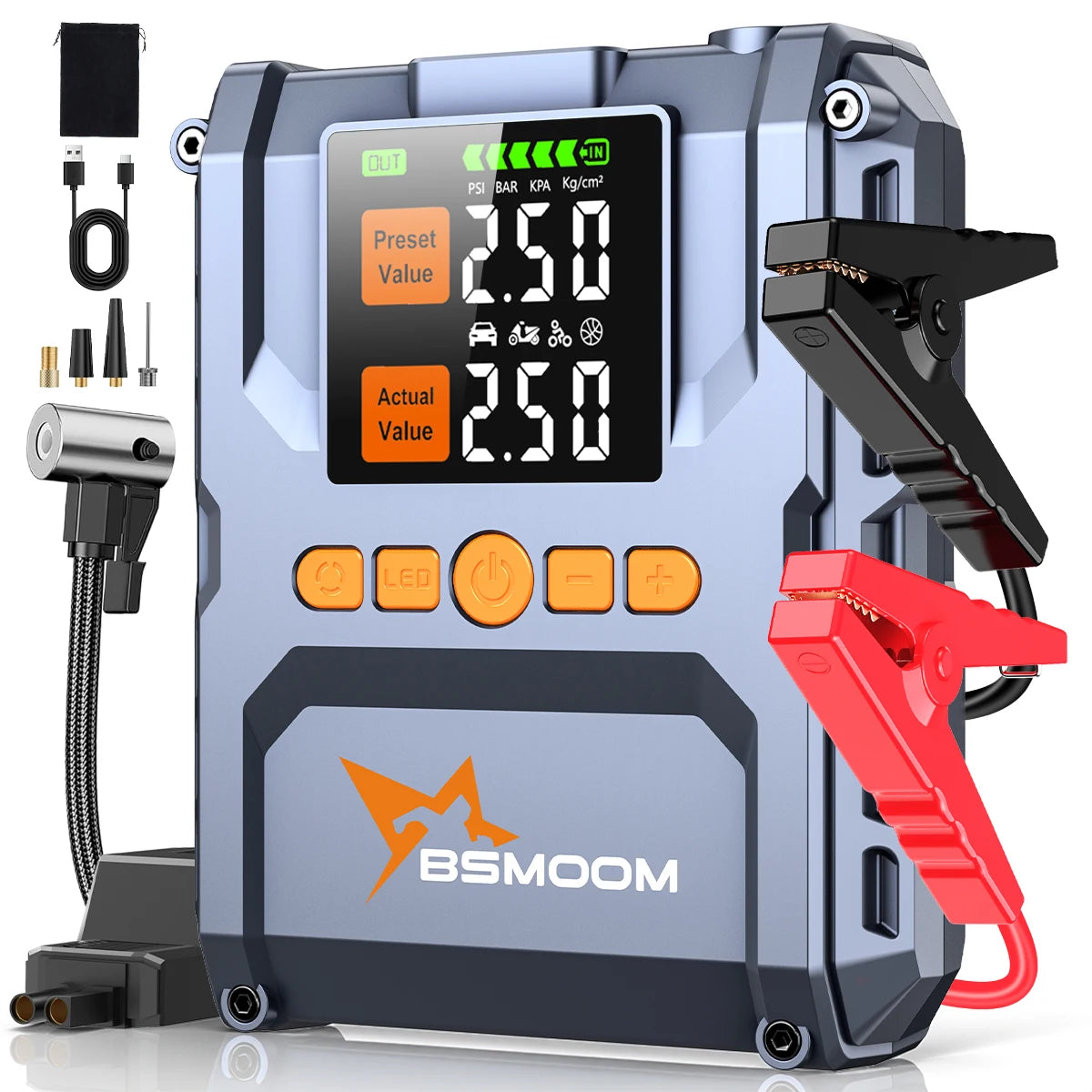 BSMOOM Car Jump Starter With Air Compressor 6000A Portable
