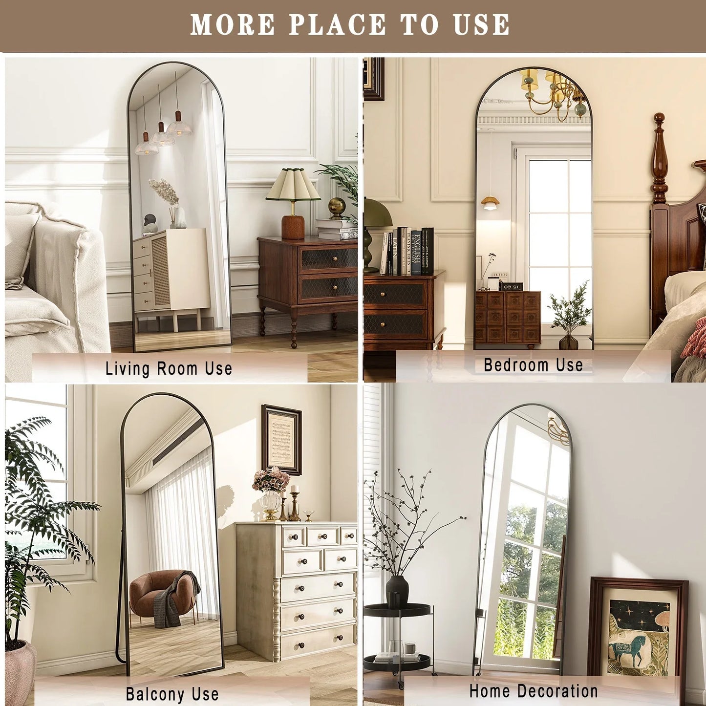 Arched Floor Mirror Free Standing for Hallway Bedroom Decor