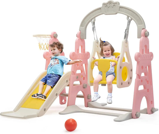 3in1 Kids Slide And Swing Set Indoor Playground With Basketball