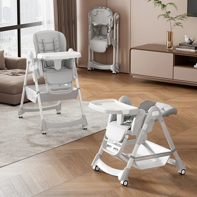 Foldable Baby High Chair With Adjustable Backrest 5 Point Harness
