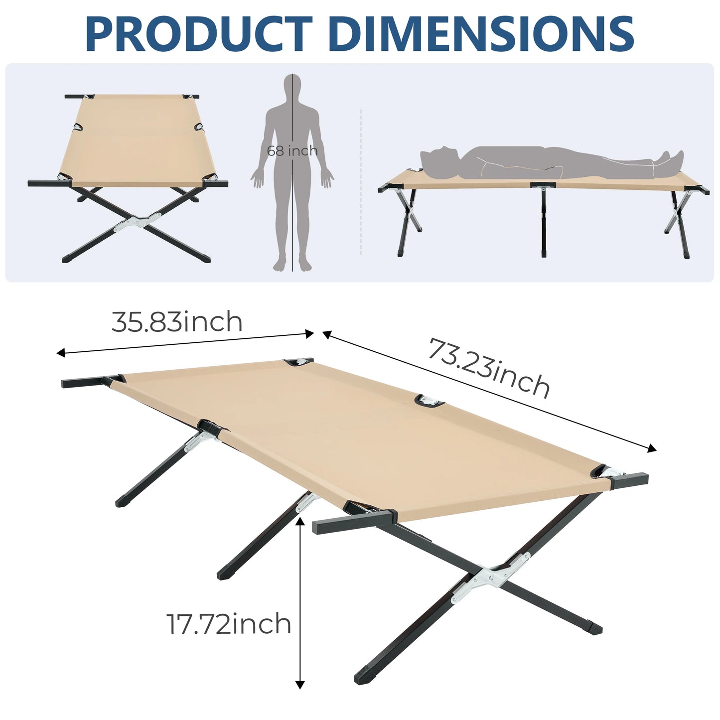 JHK Portable Folding Camping Cot with Sturdy Carbon Steel Frame