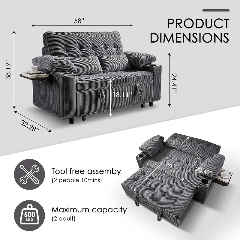 XMSJ Sleeper Sofa Bed Convertible Couch For Living Room