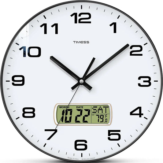 TIMESS Calendar Wall Clock With Calendar And Fahrenheit Temperature Display
