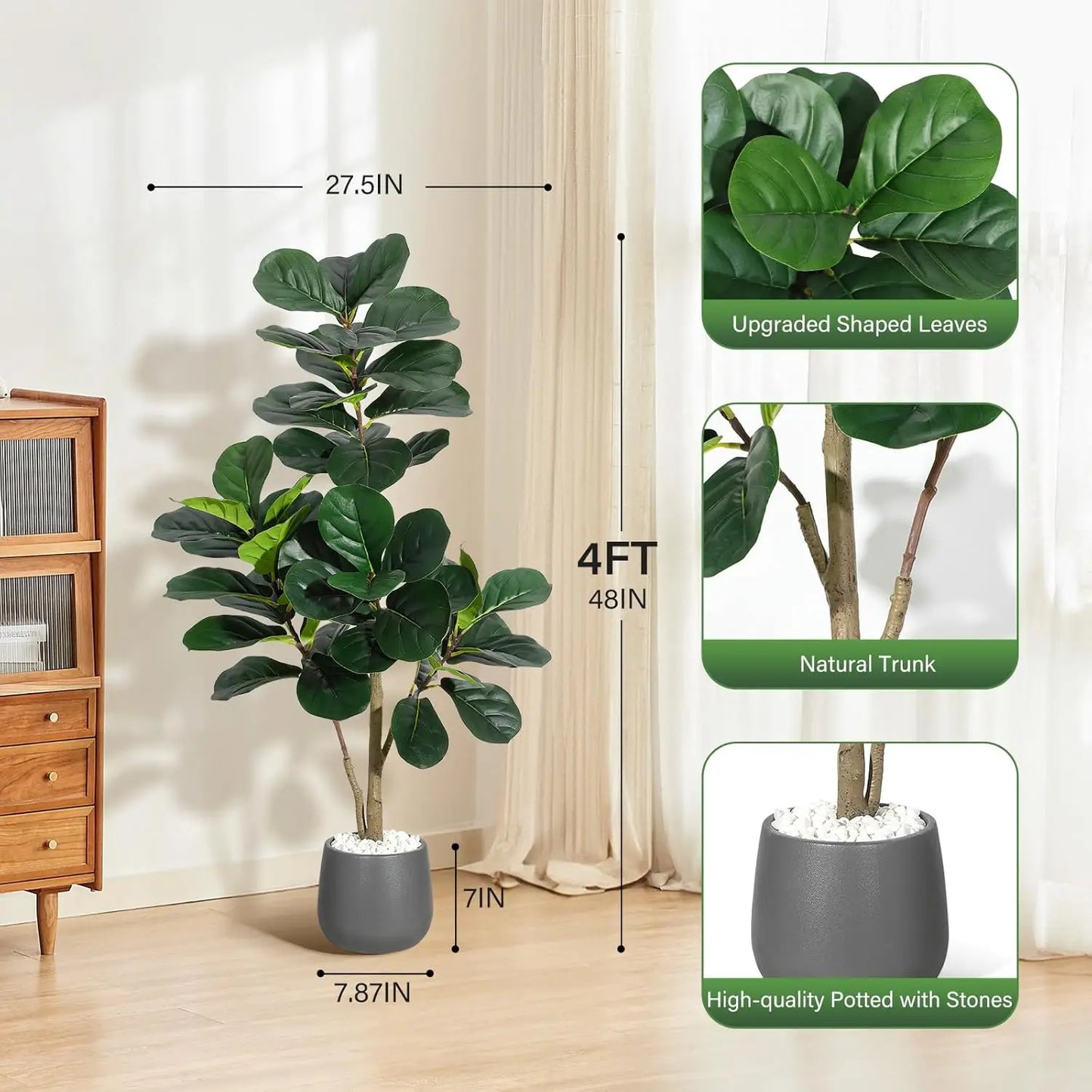 HiMISS Fiddle Leaf Fig Tree Artificial In Planter Pot Decor