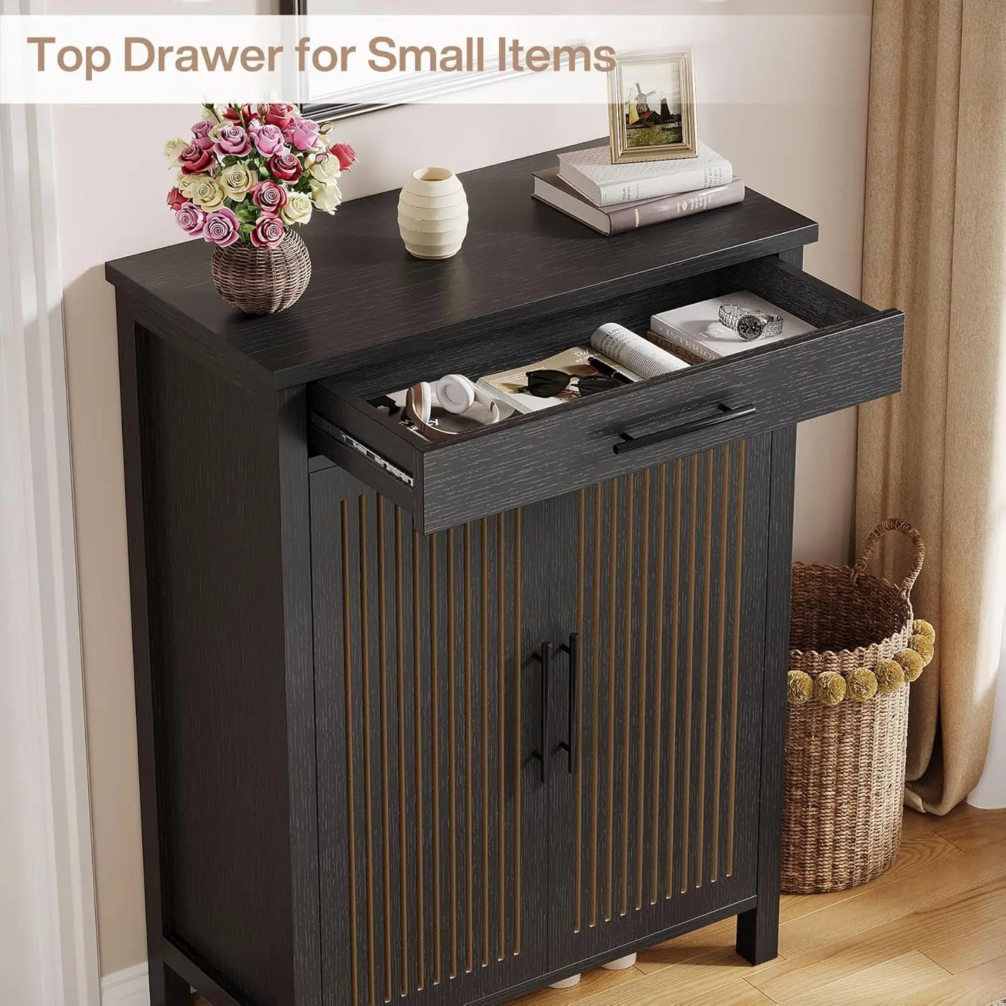 Little Tree 5-Tier Wooden Shoe Cabinet With Louvered Doors For Entryway