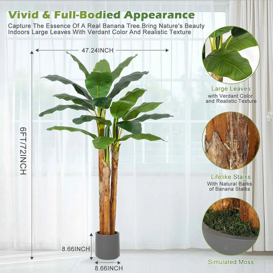 HiMISS Artificial Banana Tree With Banana Leaves For Home Decor