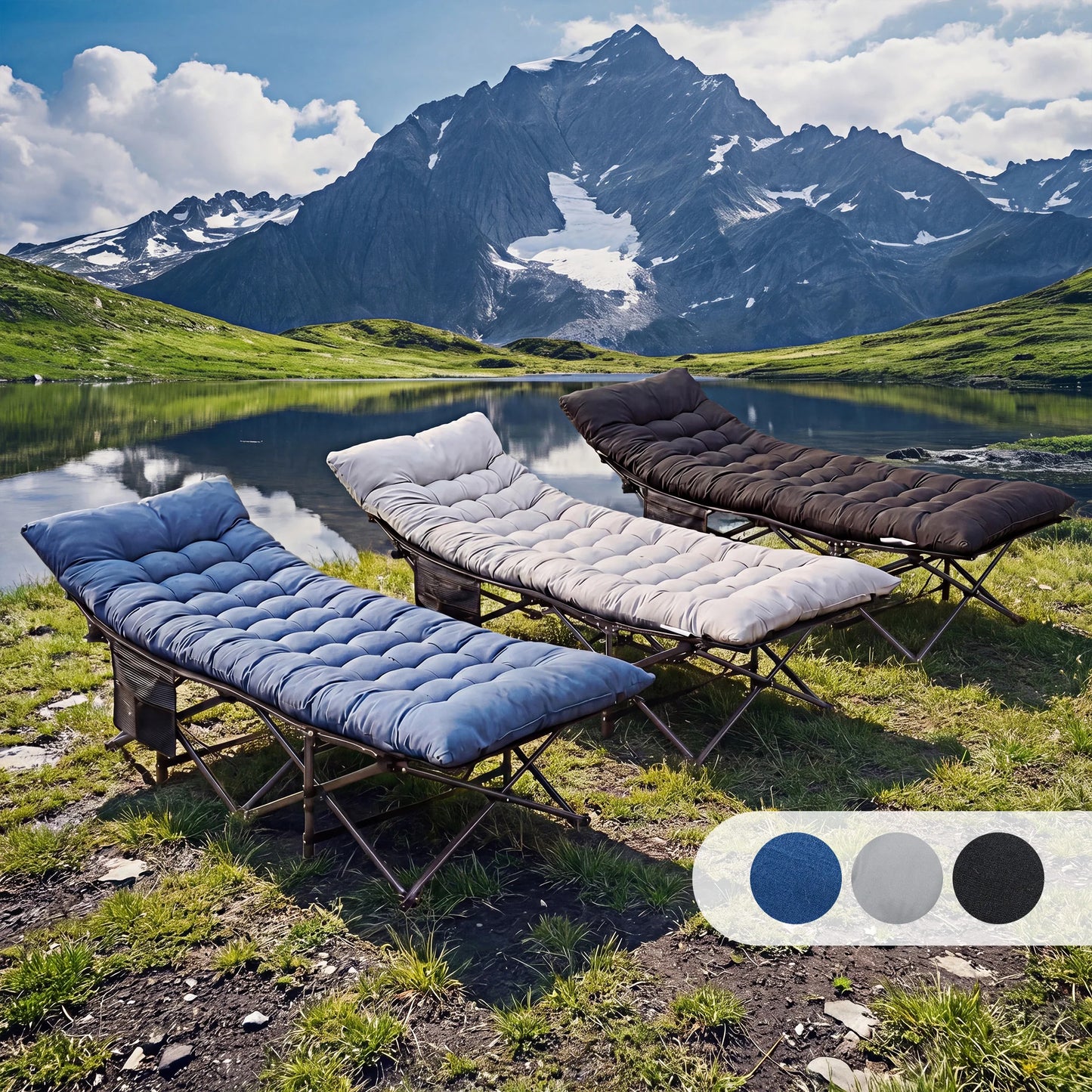 JHK Folding Camping Bed Lounge Chair Portable Outdoor Furniture With Storage
