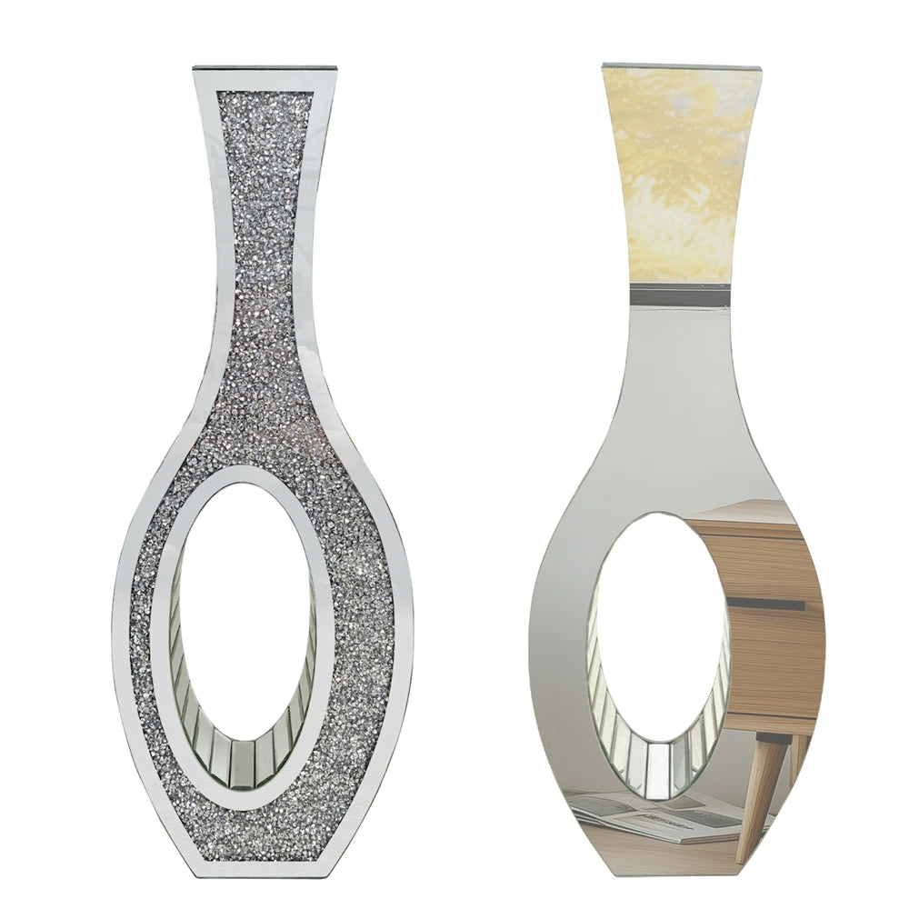 Mirrored Floor Vase With Diamond Crush Decorative Glass and MDF