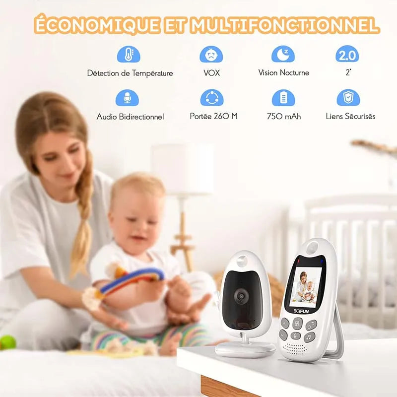 BOIFUN Baby Monitor With Camera VOX Temperature Sensor 2.4GHz 720p