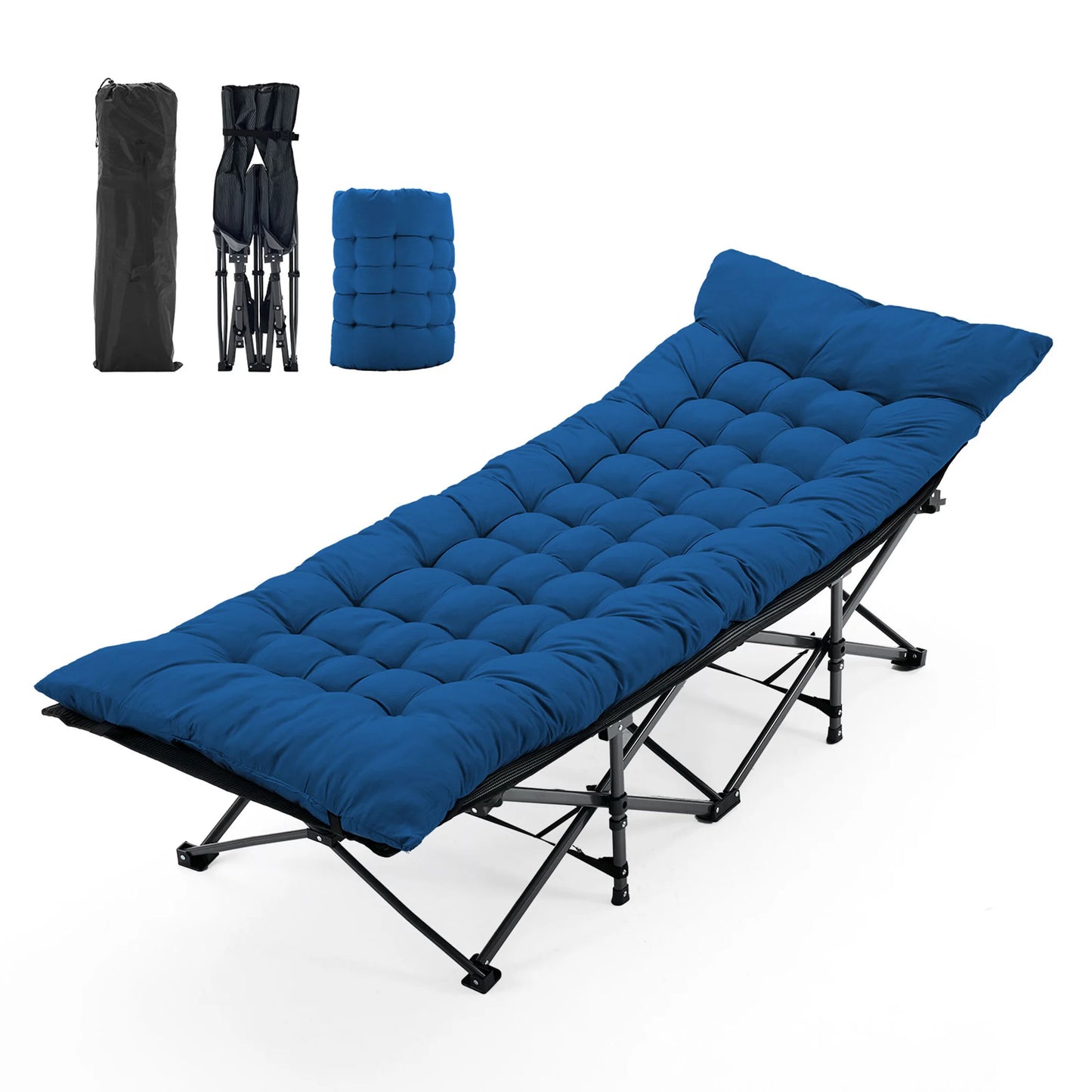 JHK Folding Camping Bed Lounge Chair Portable Outdoor Furniture With Storage