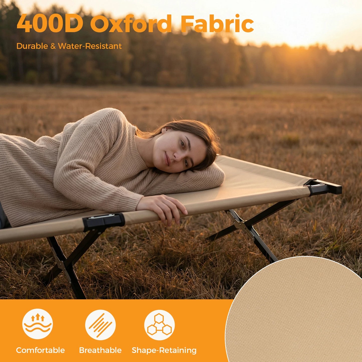 JHK Portable Folding Camping Cot with Sturdy Carbon Steel Frame