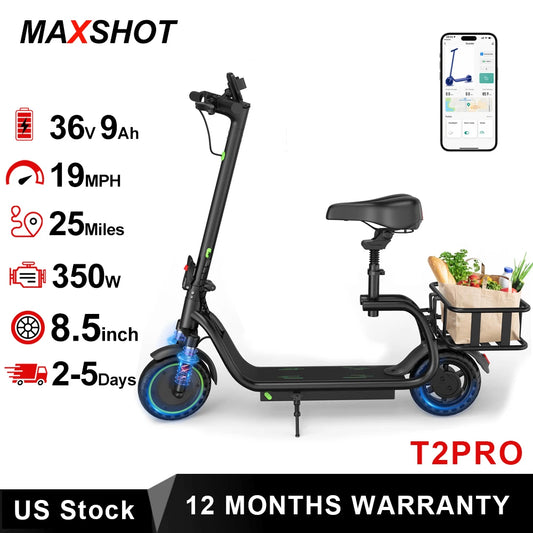 Maxshot Electric Scooter With Seat And Basket 15 Mile Range