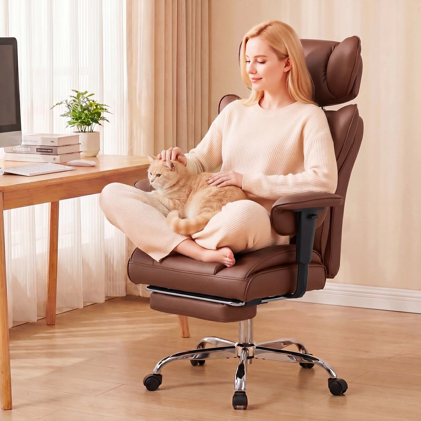 JHK Ergonomic Adjustable Armrests Gaming Chair PU Leather Footrest