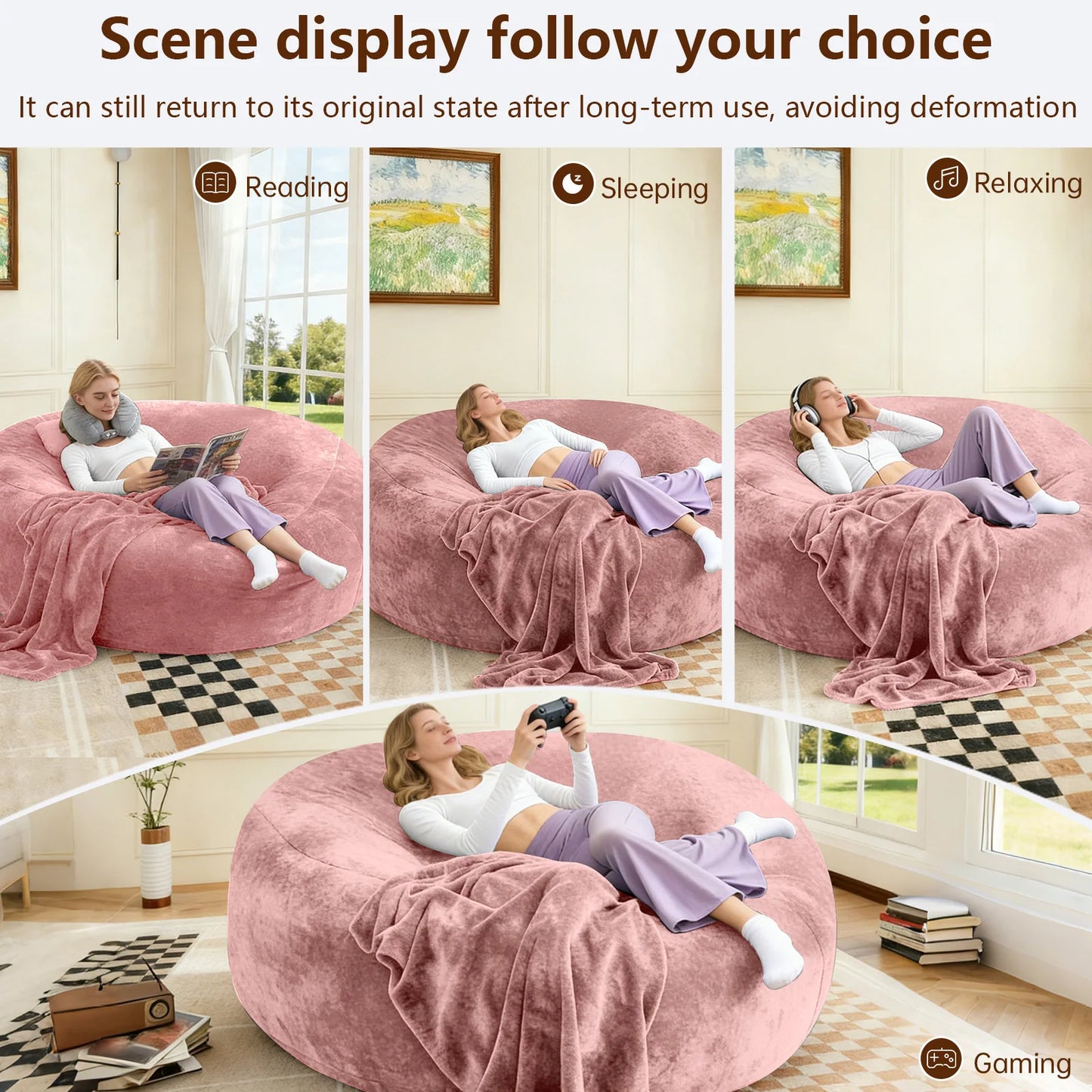 Memory Foam Bean Bag Chair With Flannel Cover For Reading