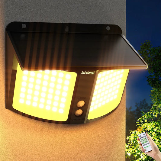 Intelamp Solar Motion Security Flood Light With Remote Dual Sensor 196 LED IP65